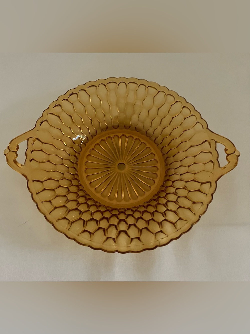 Vintage Amber Glass Handled Serving Bowl